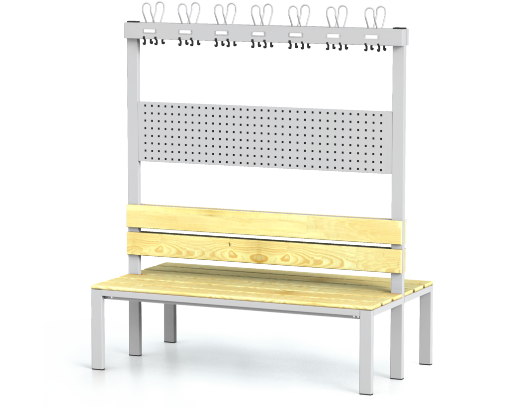 Double-sided benches with backrest and racks, spruce sticks -  basic version 1800 x 1500 x 830